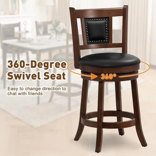 Miniatura 6 de Giantex Juego de 2 taburetes de bar giratorios de 25.5 pulgadas de altura de mostrador con respaldo ergonómico, asiento acolchado suave, patas