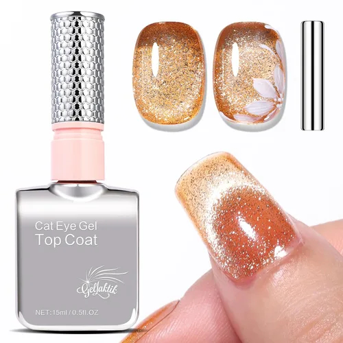 Miniatura 9 de 5-en-1 Esmalte de uñas de gel ojo de gato 15ml Fórmula todo en uno, sin necesidad de capa base/selladora, esmalte de uñas magnético fácil para Ámbar