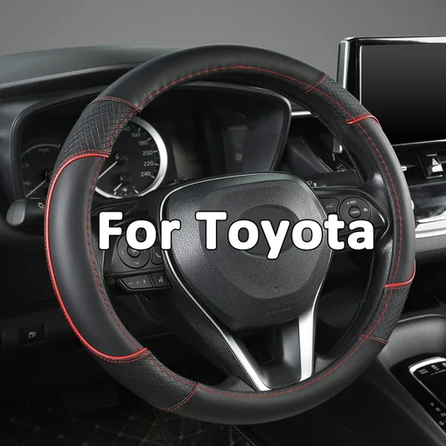 GIANT PANDA Funda para Volante para Toyota, Funda para Volante de Coche para Toyota Highlander 4Runner Tacoma Corolla Camry - Negro+Rojo