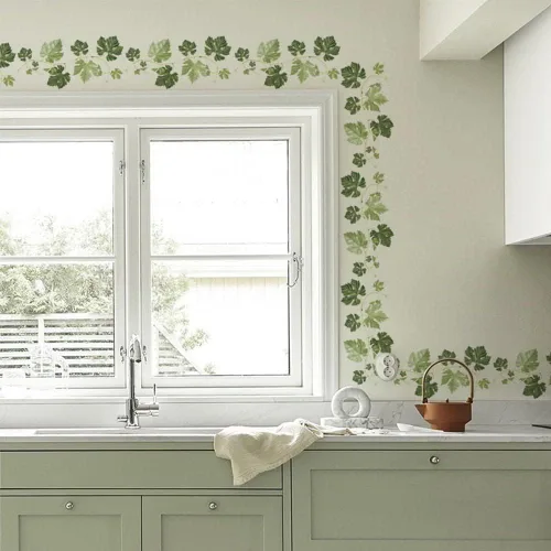 Vinilos de Pared de Enredadera Verde, Hojas de Hiedra Perennes Colgantes, Vinilos de Enredadera para Pelar y Pegar para la Decoración de la Sala de