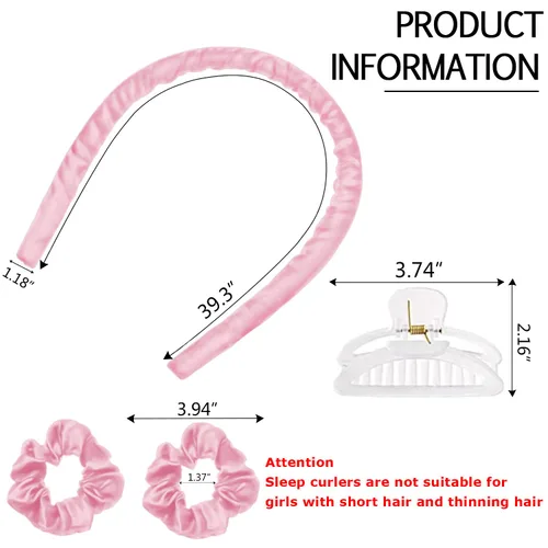 Miniatura 3 de CORATED Diadema de varilla de rizado sin calor, rulos de cinta de seda sin calor para rizos de noche, kit de peinado con pinzas para el pelo y Rosa