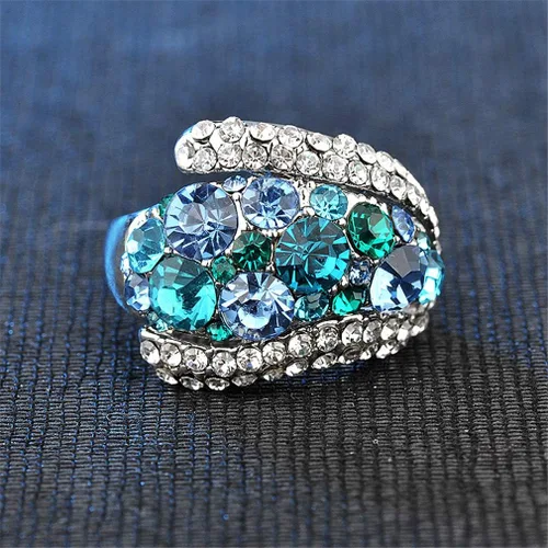 Miniatura 2 de Ai.Moichien Anillos de banda ancha chapados en plata con diamantes de imitación vintage para mujer, resistentes al deslustre, elegante, joyería