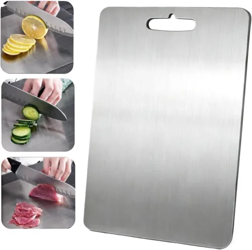 Tabla de cortar de acero inoxidable de alta calidad para cocina, apta para lavavajillas, tabla de cortar con revestimiento de titanio para carne,