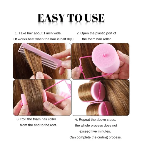 Miniatura 5 de Rodillo de esponja de espuma jumbo para el cabello, rodillos suaves para dormir, peinado ondulado con curvas, herramientas de peinado para rizar, 24