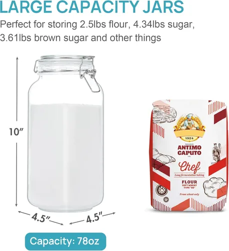Miniatura 2 de Vtopmart Tarros de vidrio para almacenamiento de alimentos de 78 onzas con tapas de abrazadera herméticas, paquete de 3 recipientes grandes