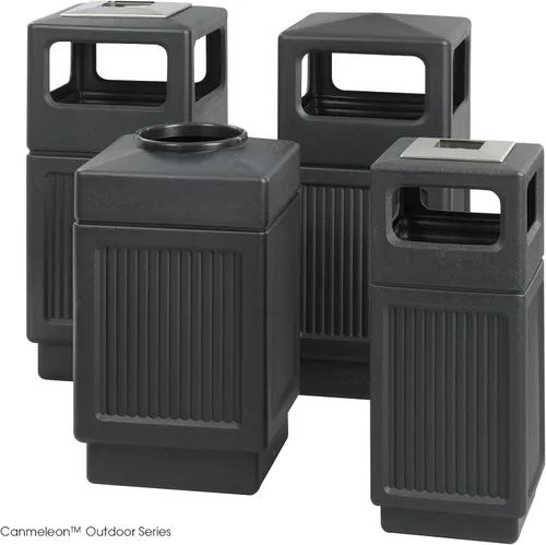Miniatura 59 de Safco Products Canmeleon - bote de basura para interiores y exteriores, con tapa abierta, color negro, cinco paneles acanalados, capacidad de 30