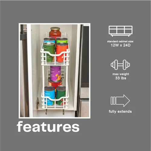 Miniatura 5 de Household Essentials Organizador deslizante de dos niveles de acero blanco con forros de plástico