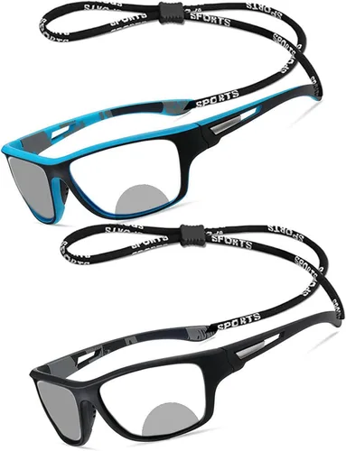 Paquete de 2 gafas de lectura bifocales fotocromáticas de transición para ciclismo para hombres y mujeres, gafas de sol deportivas cuadradas negras