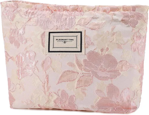 URSKYTOUS Bolsa de maquillaje de flores de viaje, bolsas grandes para cosméticos florales para mujer, bonita bolsa de maquillaje con cremallera,