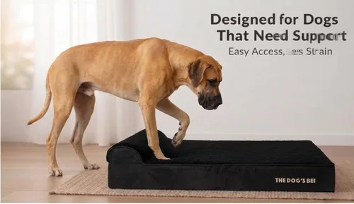 Miniatura 4 de The Dog's Bed - Cama Ortopédica para Perros con Reposacabezas XL Negra de Felpa, Espuma Viscoelástica, Alivio del Dolor para Artritis, Displasia