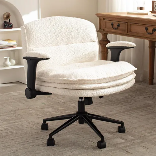 Miniatura 11 de Dowinx Silla cruzada con brazos y ruedas abatibles ajustables, cómodo sillón ergonómico de escritorio de oficina con cojines de 3 capas, silla