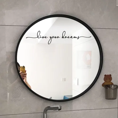 Miniatura 4 de Calcomanía de espejo "Live Your Dream", calcomanía de vinilo negro con cita inspiradora, arte de pared motivacional para dormitorio, habitación