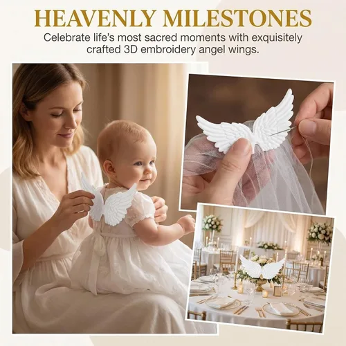 Miniatura 5 de VILLCASE 12 piezas de alas de ángel para manualidades, parches grandes de 5 pulgadas, adornos bordados blancos para primera comunión, bautismo
