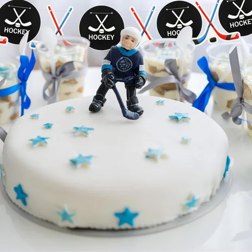 Miniatura 4 de Outus 5 pancartas de cumpleaños de hockey sobre hielo, suministros de fiesta, suministros de decoración para fanáticos del hockey para cumpleaños