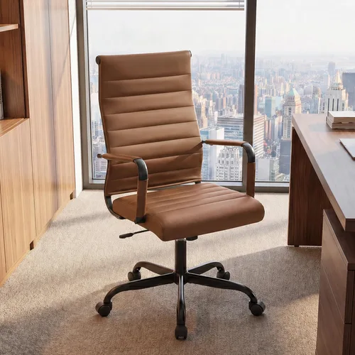 Miniatura 8 de Silla de escritorio de oficina de cuero, sillas de sala de conferencias con ruedas, sillas ejecutivas modernas para invitados con brazos. Gris