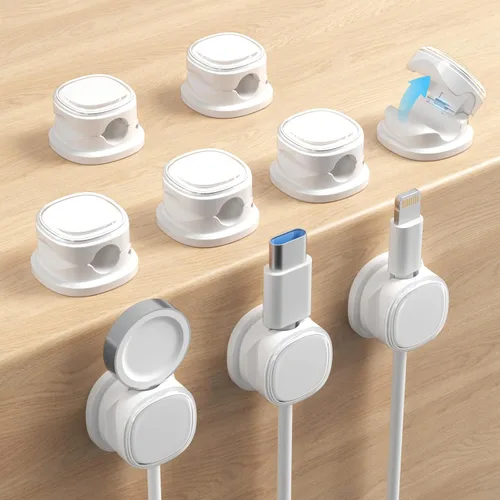 Miniatura 11 de Paquete de 9 organizadores de cables, gestión de cables de resorte, bonitos clips adhesivos para cables, cargador de teléfono para escritorio