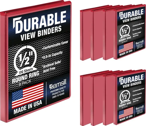 Miniatura 13 de Samsill Carpeta duradera de 0.5 pulgadas, fabricada en los Estados Unidos, carpeta transparente personalizable con anillos redondos, color negro