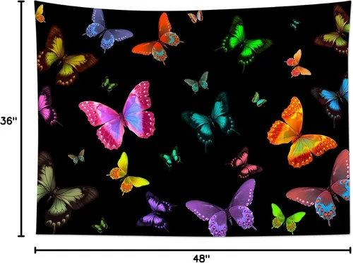 Miniatura 6 de LB Tapiz de mariposa Trippy para colgar en la pared, manta de tapiz estético psicodélico negro, decoración de pared de insectos de polilla colorida