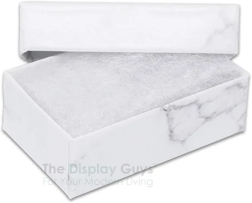 Miniatura 2 de TheDisplayGuys - Caja de regalo de papel de cartón relleno de algodón, 100 unidades, color blanco mármol