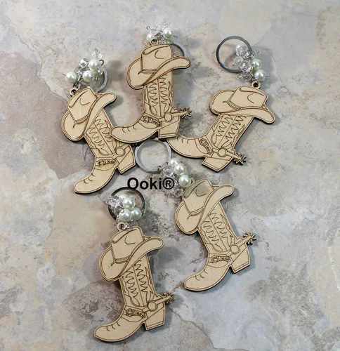 12 Botas de vaquero Sombrero de Bautismo Llavero de Madera Láser Láser Corte de Madera Favor Recuerdo De Bautizo Angel Comunión Recuerdo Recuerdo De