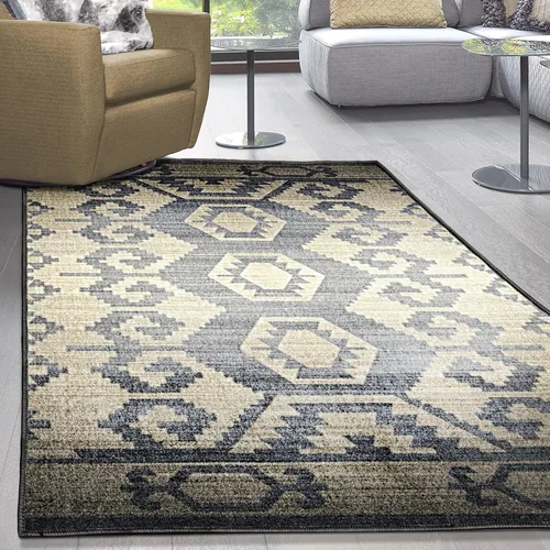 Miniatura 8 de SUPERIOR Catori - Alfombra rústica lavable para interiores, 2 pies 7 pulgadas x 8 pulgadas, azul/gris