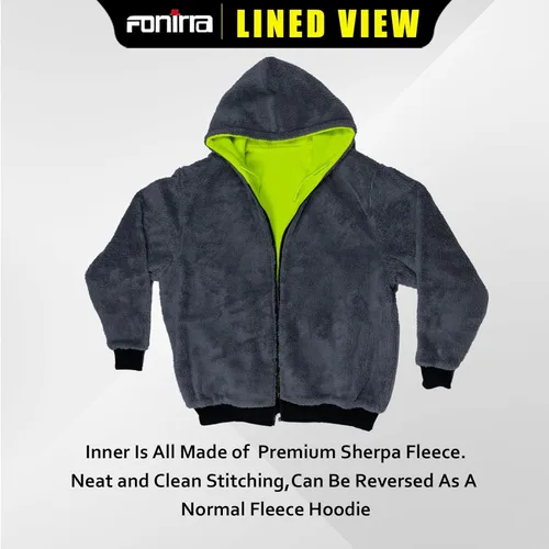 Miniatura 3 de FONIRRA - Sudadera con capucha de alta visibilidad para hombres, forro polar, seguridad ANSI Clase 3, chaqueta de trabajo con parte inferior negra