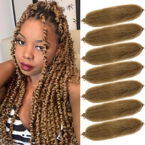 Miniatura 14 de Marley Twist - Cabello trenzado de 16 pulgadas, cabello afro trenzado elástico, paquete de 7 paquetes, cabello rizado rizado ombré, marrón Marrón