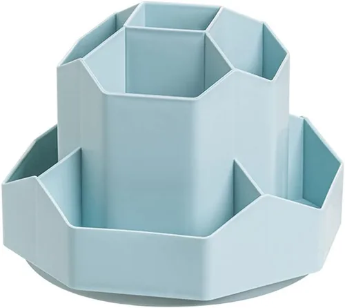 Organizador de almacenamiento giratorio de suministros de arte, soporte para lápices con 9 compartimentos, organizador de almacenamiento de Azul
