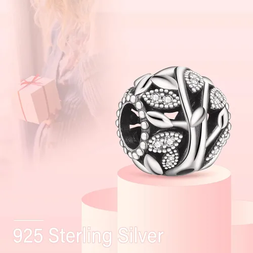 Miniatura 2 de EZ Tuxedo Abalorios de árbol genealógico calado de plata de ley 925 para pulseras, Metal, Circonita Cúbica