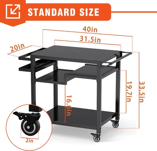 Miniatura 2 de Mesa de carrito de comedor para exteriores movible de 3 estantes de 20 x 32 pulgadas, soporte multifuncional para preparación de alimentos, mesa