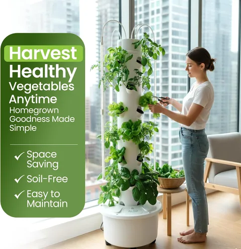 Miniatura 10 de Torre Hidropónica GX Torre Plantadora Vertical Kit de Sistema de Cultivo Hidropónico Grado Alimentario con 24 Macetas de Red