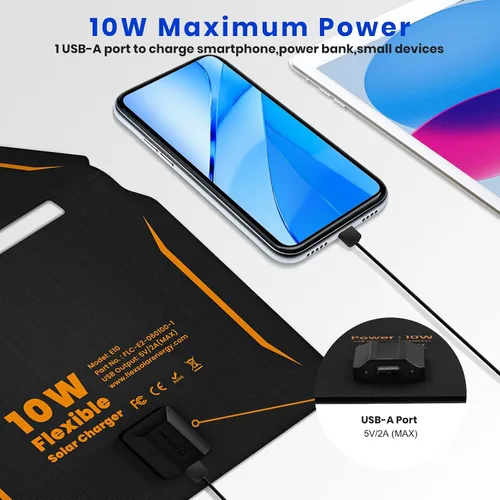 Miniatura 3 de Paneles solares portátiles de 10 W (5 V 2 A máximo), cargador solar plegable con puerto USB-A para teléfono celular, iPad, banco de energía, paneles