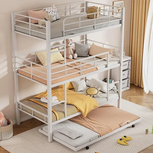 Miniatura 11 de Anwick - Litera de metal, litera triple para niños, adolescentes, adultos, niñas, niños, litera desmontable que se puede dividir en 3 camas Negro