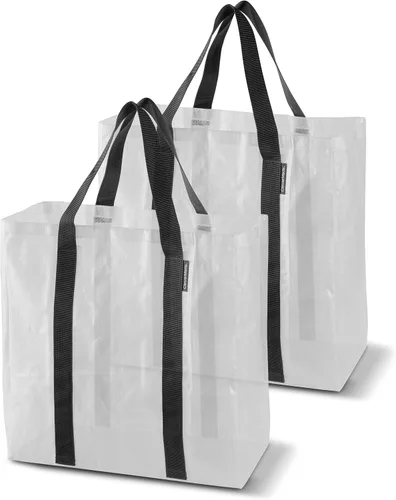 Miniatura 9 de Bolsas de almacenamiento plegables CleverMade, paquete de 2 bolsas de embalaje reutilizables de plástico resistentes de gran