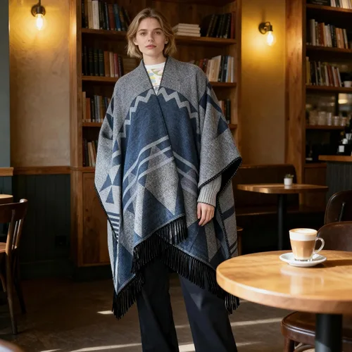 Miniatura 26 de Poncho chal para mujer, suéteres suaves y cálidos para mujer, parte delantera abierta, poncho de viaje para otoño, invierno y primavera