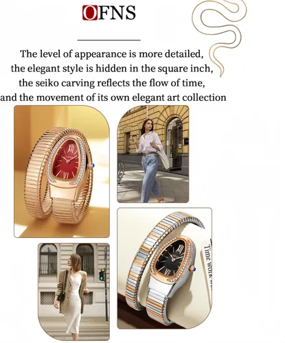 Miniatura 7 de OFNS Relojes de Serpiente para Mujeres Reloj de Pulsera Tipo Brazalete de Lujo con Forma de Serpiente con Diamantes de Cuarzo Esfera con Números