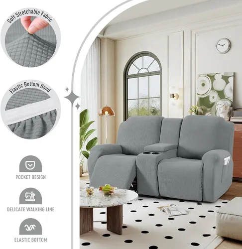 Miniatura 3 de TAOCOCO Funda para Sillón de Dos Plazas Reclinable con Consola Central, Funda Elástica para Sillón de Dos Plazas para Sofá Reclinable de 2 Asientos