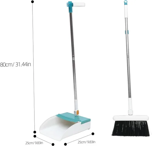 Miniatura 6 de Recogedor de escoba de mango largo, bandeja de pie de acero inoxidable, contenedor vertical reutilizable, herramientas de limpieza para el hogar