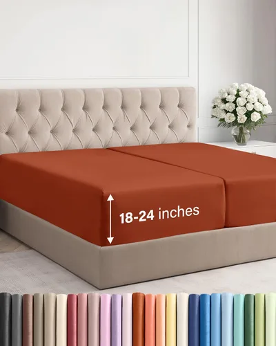Miniatura 83 de Sábana bajera ajustable extra profunda tamaño completo – Sábana bajera individual de lujo para hotel únicamente – Se adapta fácilmente a colchones
