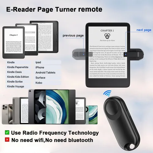Miniatura 6 de RF - Control remoto de giro de página para accesorios Kindle Paperwhite, iPad, lectura Kobo, Surface, cómics/novelas, tabletas Android, toma de Negro