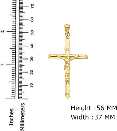Miniatura 3 de Colgante de cruz grabada con Jesús de oro amarillo de 14 quilates, 2.205 x 1.457 in, acabado pulido, símbolo espiritual hecho a mano, joyería fina