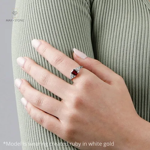 Miniatura 2 de MAX + STONE 10k Yellow or White Gold Ring for Women with Emerald Cut Gemstone and Created White Sapphire Accents Birthstone Anniversary Ring Size 5