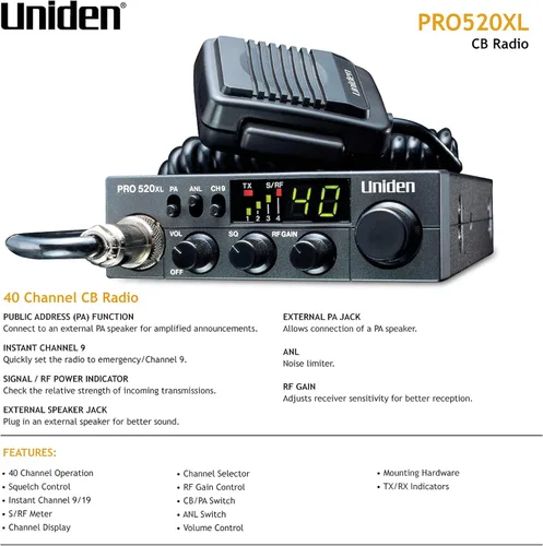 Miniatura 3 de Uniden PRO520XL Pro Series - Radio CB de 40 canales + kit de antena CB de acero inoxidable con montaje magnético de 24 pulgadas