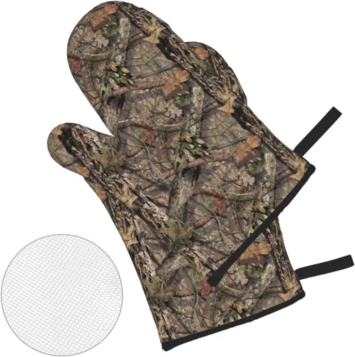 Miniatura 3 de Juego de 4 manoplas de horno y soportes para ollas de camuflaje de camuflaje, guantes resistentes al calor para cocina, hornear, asar a la parrilla