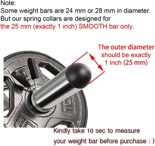 Miniatura 2 de Spring Clip Collars, 1 inch (25 mm) for Smooth Dumbbell Handle or Standard Weightlifting Barbell (4 Pack)