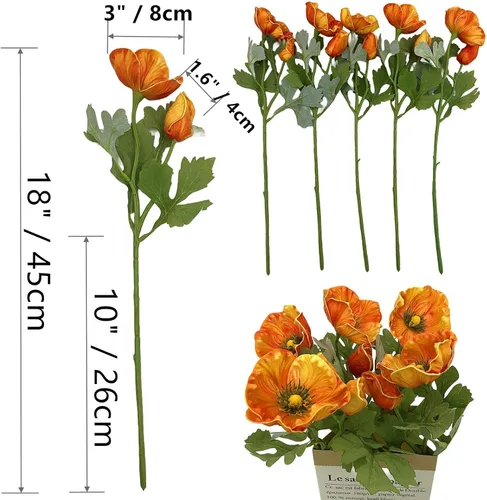 Miniatura 2 de Ramo de flores de anémona artificial de tacto real, 5 uds, decoración para el hogar (naranja)