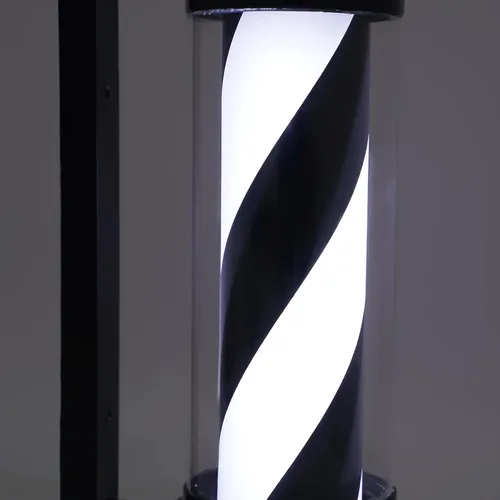 Miniatura 7 de DNYSYSJ Barra de peluquería con luz LED blanca y negra, poste de peluquería tradicional exterior para peluquería, luz iluminadora de rayas