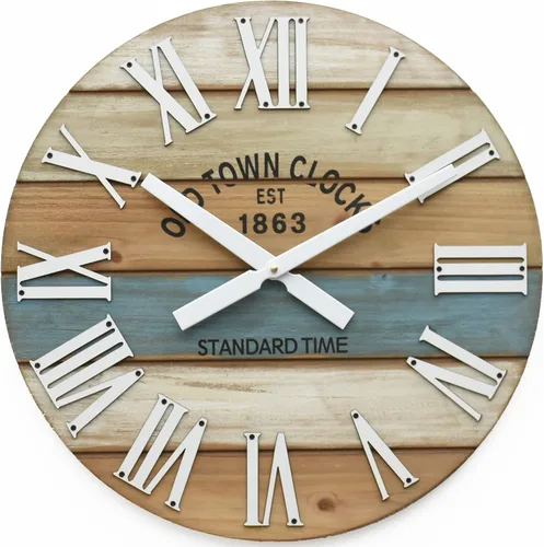 Miniatura 9 de Reloj de pared de madera multicolor de 18.0 in, playa costera marítima (azul, 18 pulgadas)