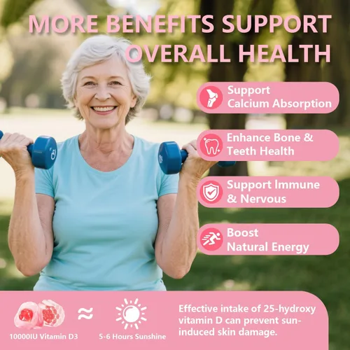Miniatura 7 de Gomitas de vitamina D3 K2, 10000 UI con 500 mg de calcio, magnesio, zinc, sin azúcar, ADK+vitamina B12, suplementos para mujeres y hombres, huesos