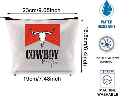 Miniatura 2 de BLUPARK Cowboy Killer Bolsa de cosméticos Western Cowgirl Regalo Mujeres Salvaje Vintage Western Rodeo Bolsa con cremallera Bolsa Gráfica Bull